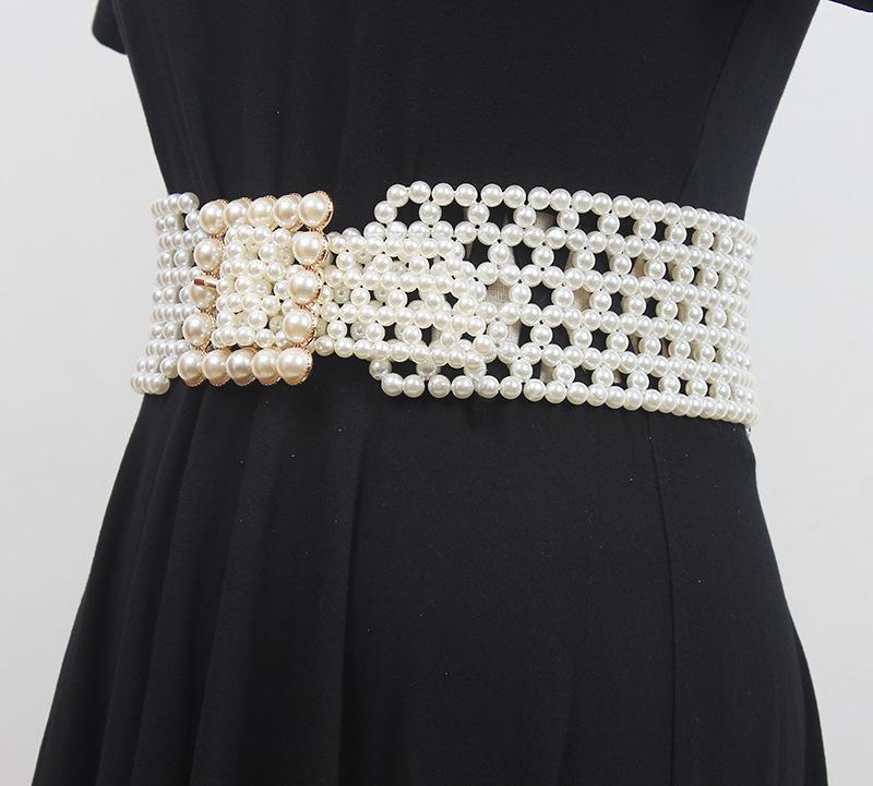 Braided Faux Pearl Wide Waist Belt by All City Mart
