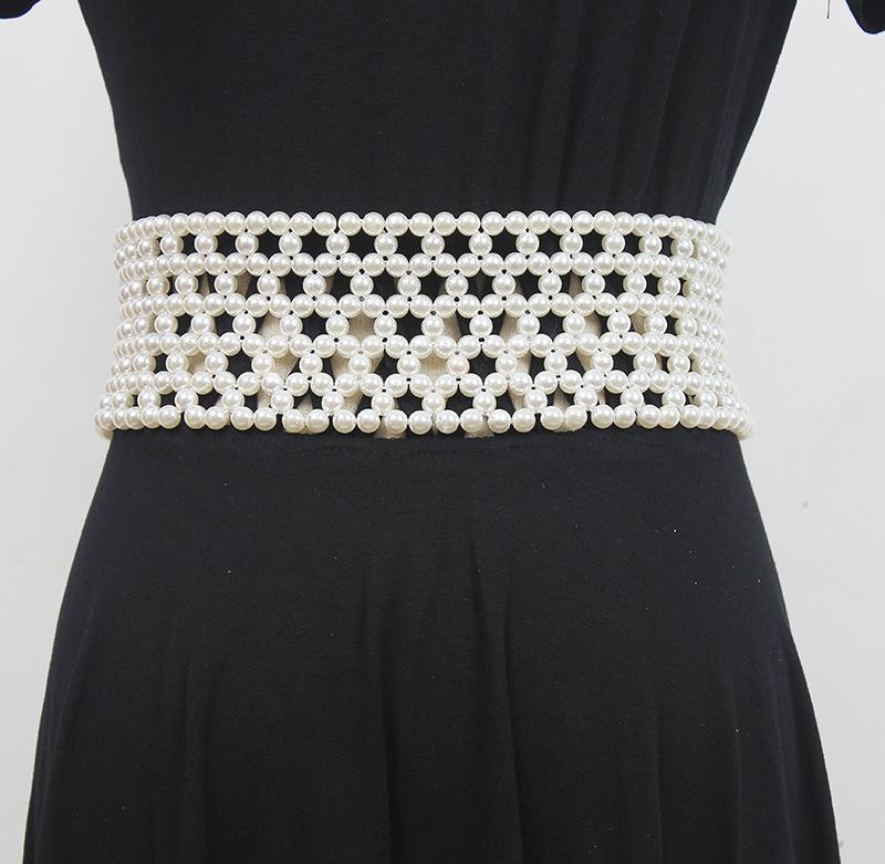 Braided Faux Pearl Wide Waist Belt by All City Mart