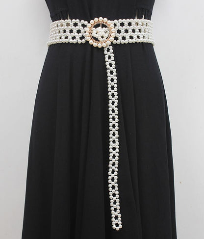 Braided Faux Pearl Wide Waist Belt by All City Mart