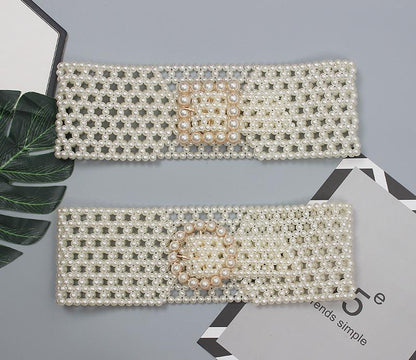 Braided Faux Pearl Wide Waist Belt by All City Mart