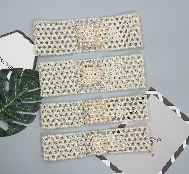 Braided Faux Pearl Wide Waist Belt by All City Mart