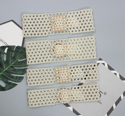 Braided Faux Pearl Wide Waist Belt by All City Mart