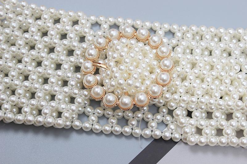 Braided Faux Pearl Wide Waist Belt by All City Mart