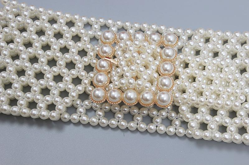 Braided Faux Pearl Wide Waist Belt by All City Mart