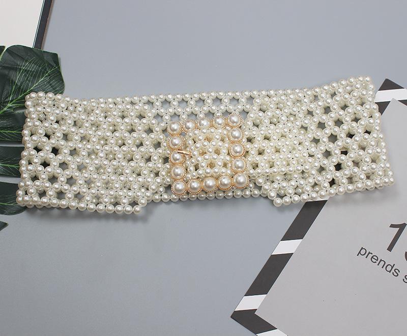 Braided Faux Pearl Wide Waist Belt by All City Mart