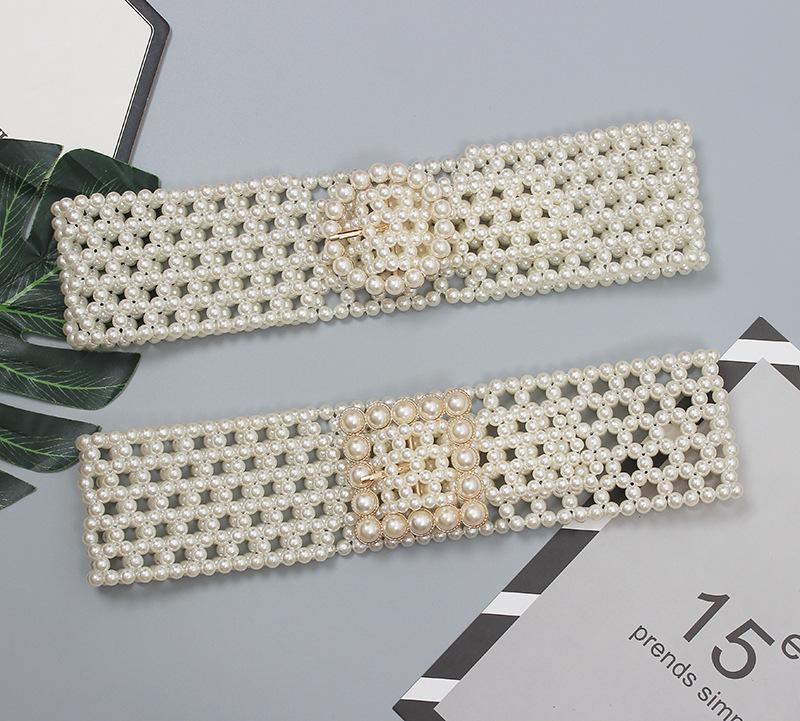 Braided Faux Pearl Wide Waist Belt by All City Mart