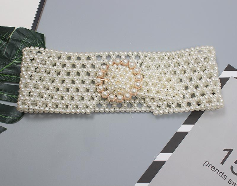 Braided Faux Pearl Wide Waist Belt by All City Mart