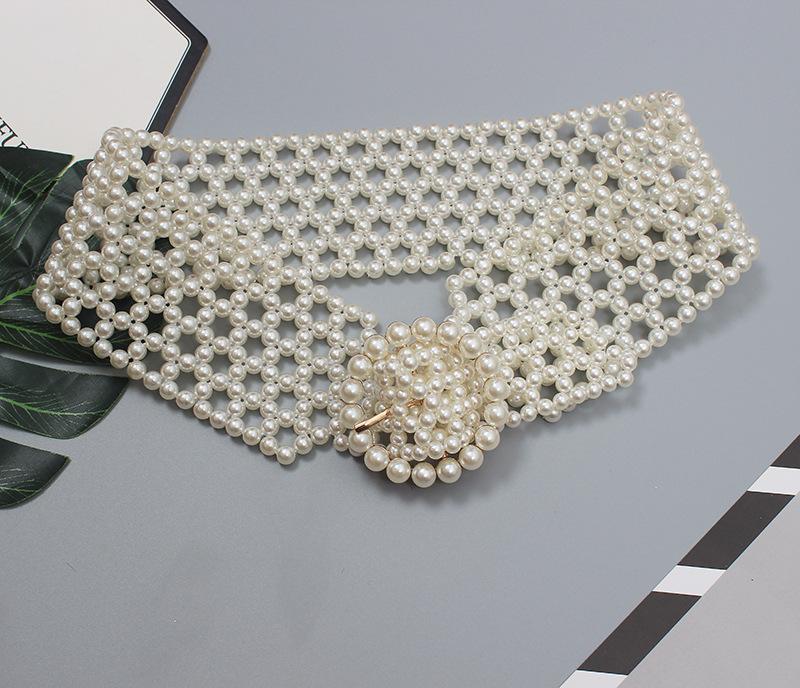 Braided Faux Pearl Wide Waist Belt by All City Mart