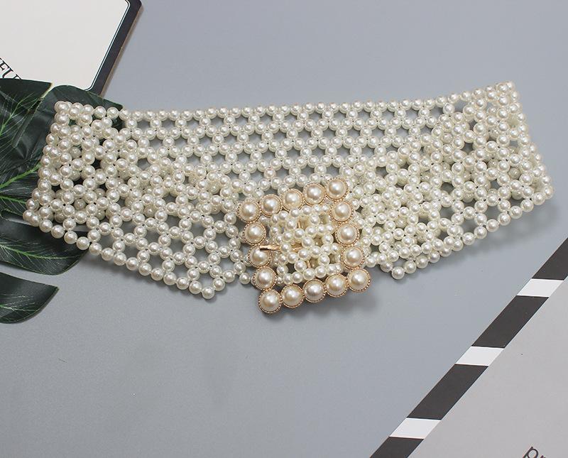 Braided Faux Pearl Wide Waist Belt by All City Mart