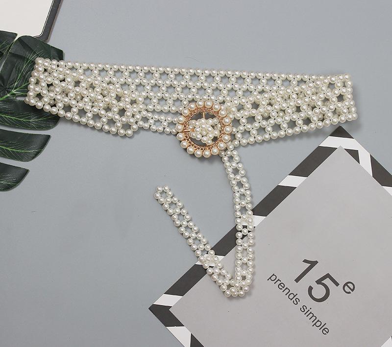 Braided Faux Pearl Wide Waist Belt by All City Mart