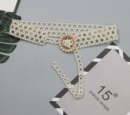 Braided Faux Pearl Wide Waist Belt by All City Mart