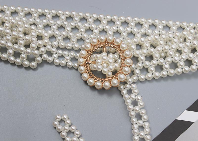 Braided Faux Pearl Wide Waist Belt by All City Mart