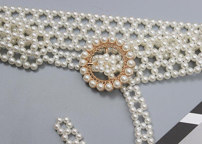 Braided Faux Pearl Wide Waist Belt by All City Mart