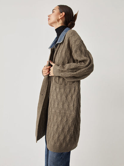 Cail | Elegant Diamond Stitch Knitting Longline Cardigan