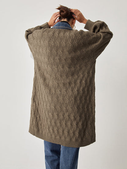 Cail | Elegant Diamond Stitch Knitting Longline Cardigan
