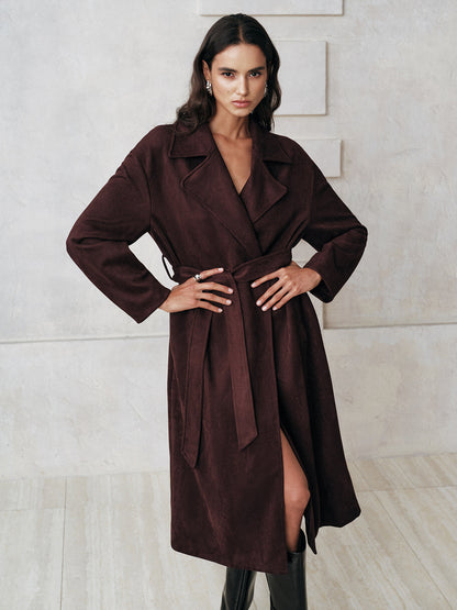 Cameron | Tailored Suede Belted Long Trench Coat