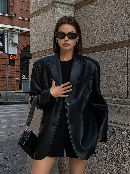 Chloe | Timeless Lapel Pocket PU Blazer