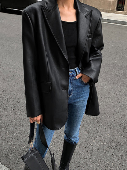 Chloe | Timeless Lapel Pocket PU Blazer