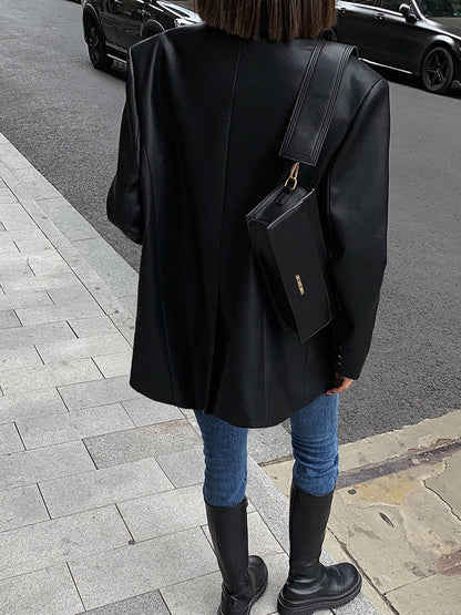 Chloe | Timeless Lapel Pocket PU Blazer