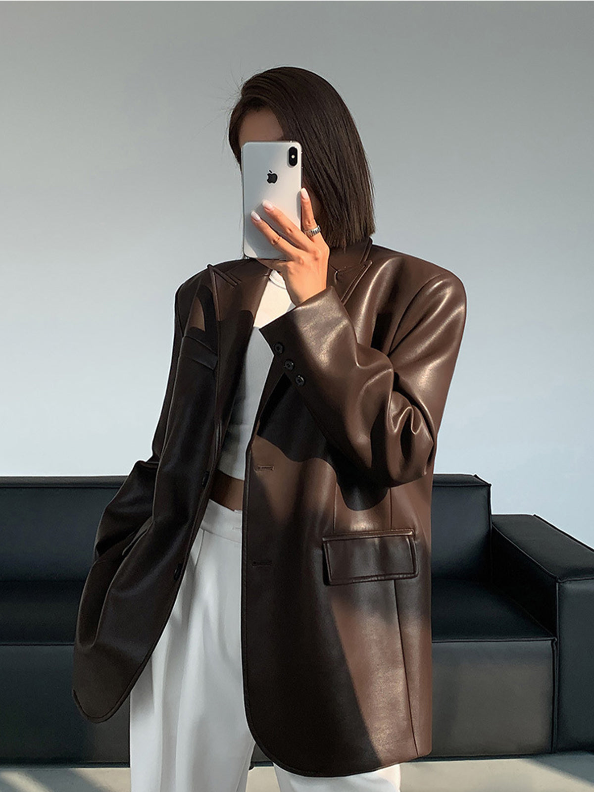 Chloe | Timeless Lapel Pocket PU Blazer