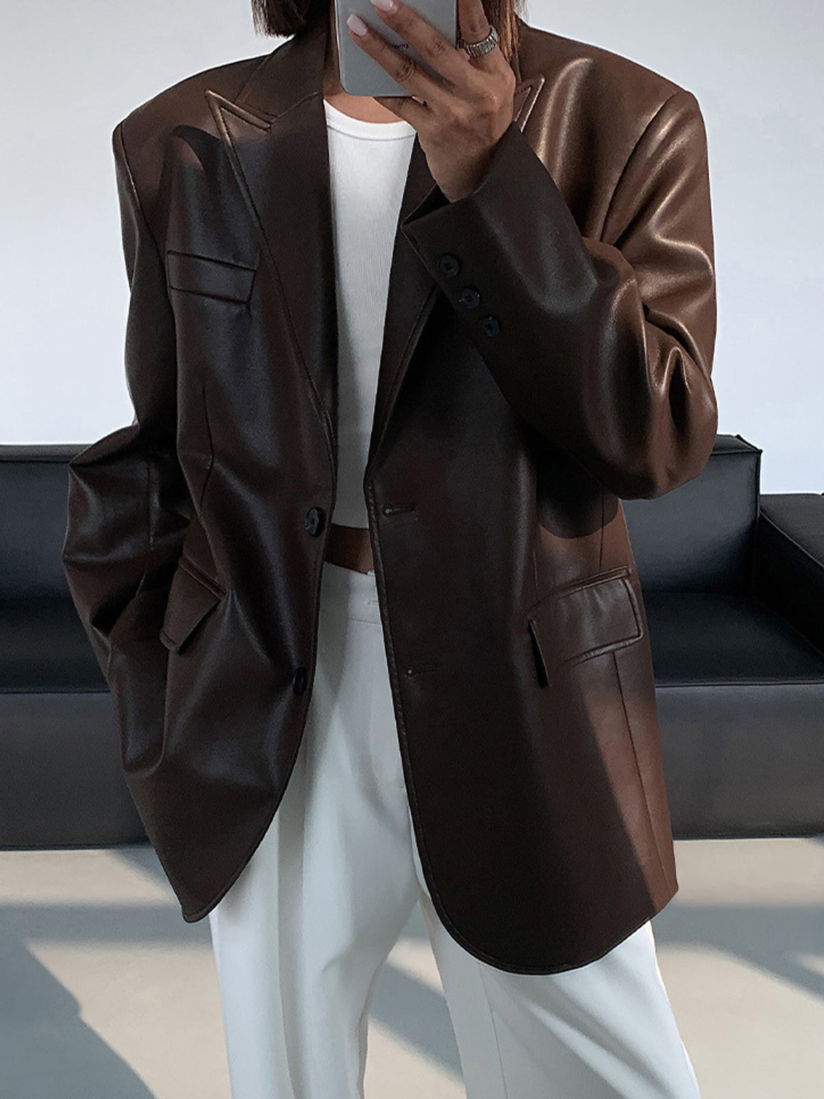 Chloe | Timeless Lapel Pocket PU Blazer