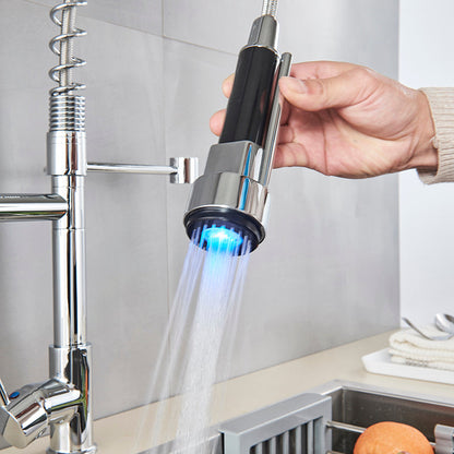 LumiFlow Spring Faucet – Chrome LED Kitchen Faucet with a Flexible Spring Spout and Colour-Changing Technology, featuring a Single Handle design for your kitchen sink.