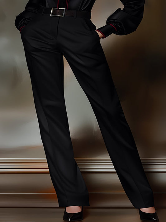 Classic Black Twill Straight Leg Pants by All City Mart