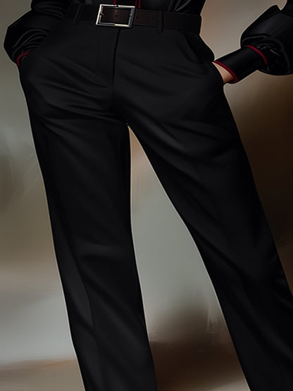 Classic Black Twill Straight Leg Pants by All City Mart