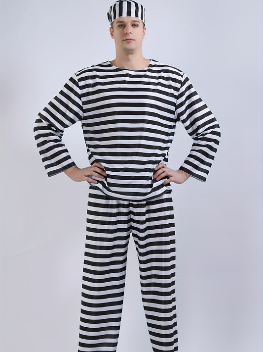 Classic Prisoner Halloween Costume Set | Striped Inmate Long Sleeve Outfit