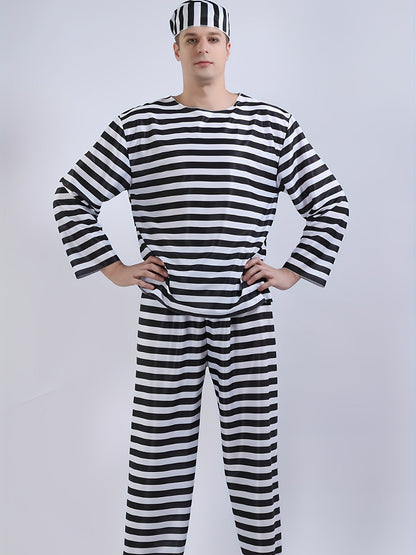 Classic Prisoner Halloween Costume Set | Striped Inmate Long Sleeve Outfit