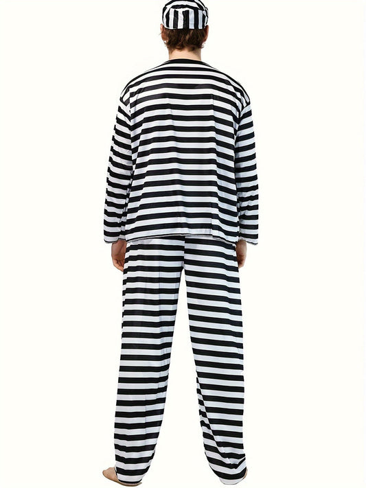 Classic Prisoner Halloween Costume Set | Striped Inmate Long Sleeve Outfit