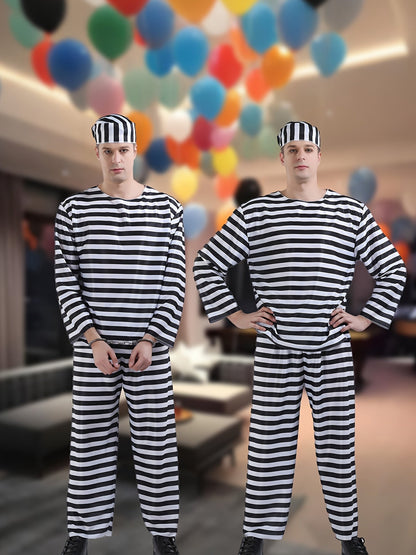 Classic Prisoner Halloween Costume Set | Striped Inmate Long Sleeve Outfit