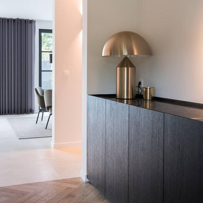 AuraMetal Table Lamp – Contemporary Metallic Design for Living Room, Bedside, or Desk, offering Warm Ambient Lighting and Elegant Style.