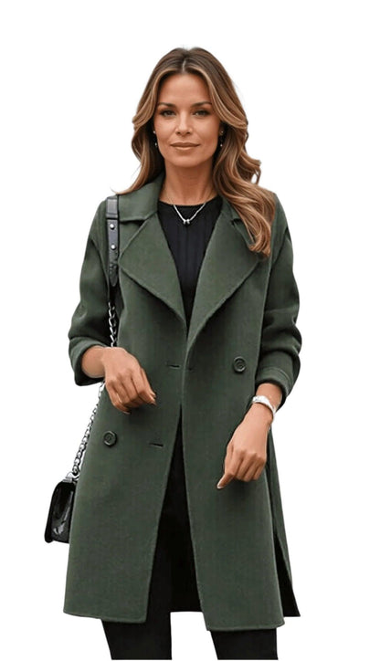 Selena | Classic Black Trench Coat for Women - Stylish Winter Elegance