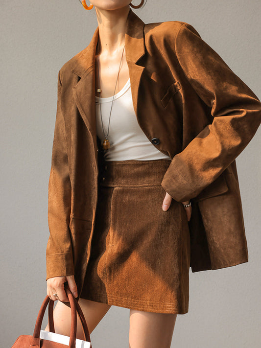 Denise | Vintage Suede Button Blazer