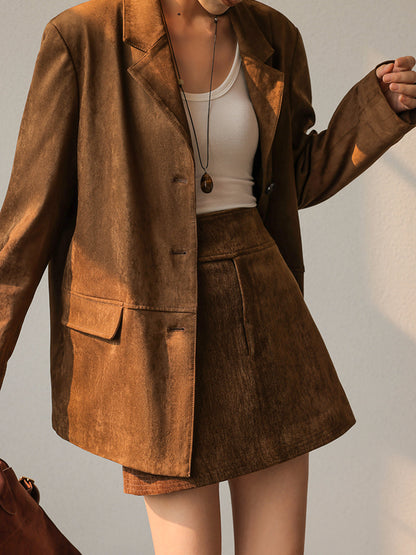 Denise | Vintage Suede Button Blazer