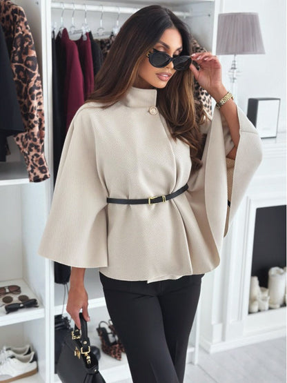 Evelina | Chic Women's Cape Coat – Elegant Style with Sophisticated High Neck