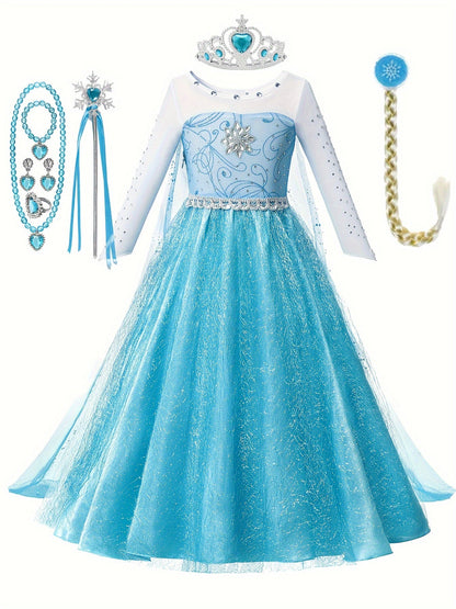 Girls’ Halloween Princess Dress | Glitter Long Sleeve Maxi Costume