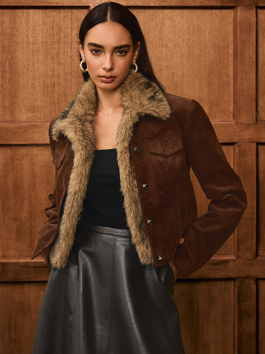 Gracelyn | Luxe Faux Fur Collar Corduroy Jacket