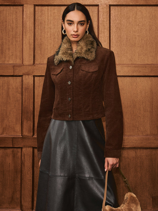 Gracelyn | Luxe Faux Fur Collar Corduroy Jacket