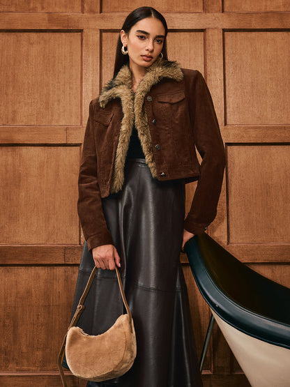 Gracelyn | Luxe Faux Fur Collar Corduroy Jacket