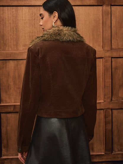 Gracelyn | Luxe Faux Fur Collar Corduroy Jacket