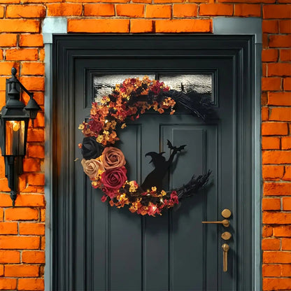 Floral Wreath Rustic Witch – Crescent Moon Halloween Door Decoration