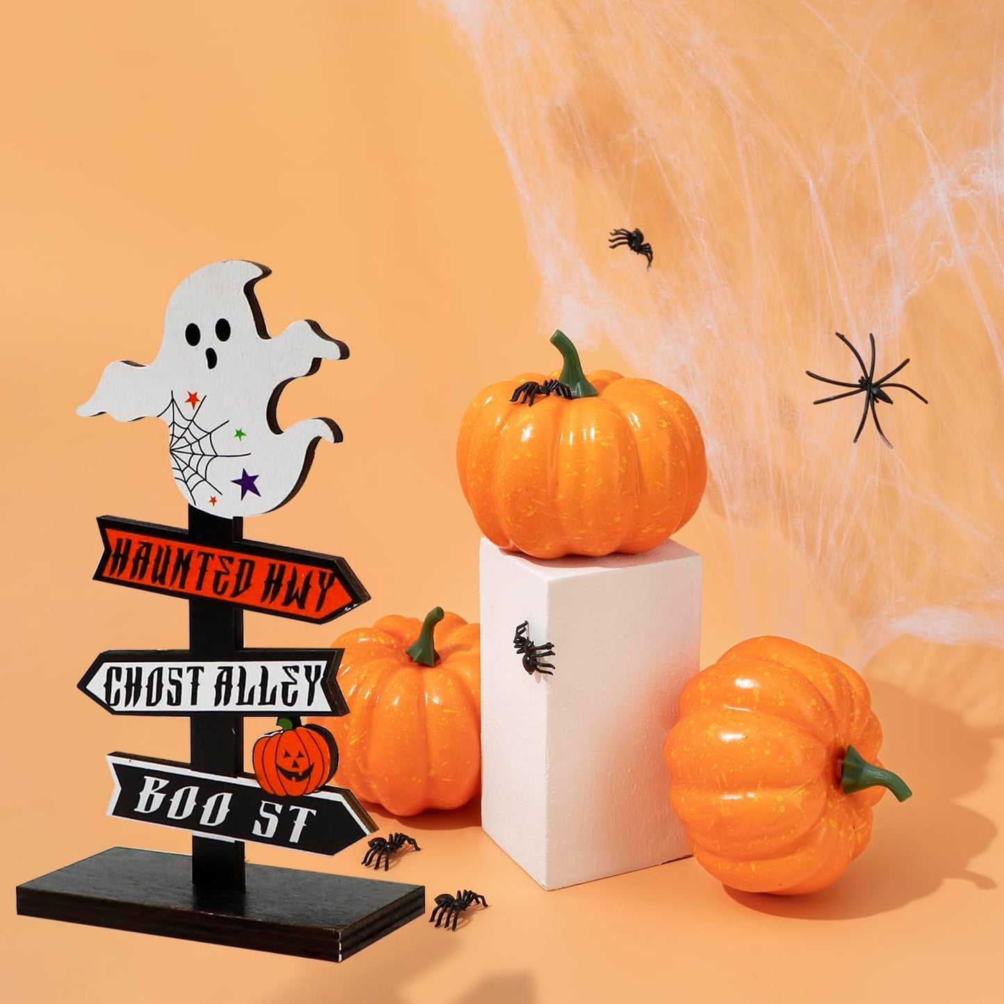 Wooden Halloween Pumpkin Decoration – Festive Tabletop Ornament