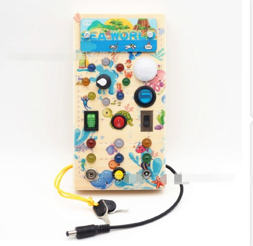 Wooden Montessori LED Activity Board – Educational Toy for Toddlers with 15 Lights and 9 Interactive Switches