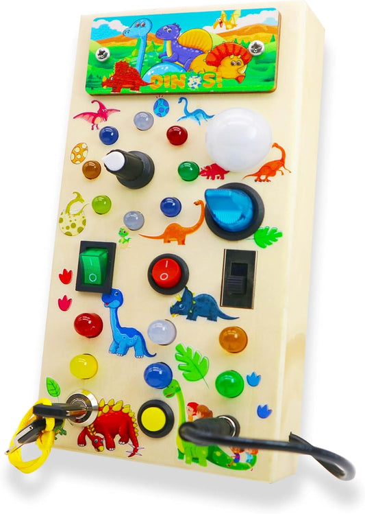 Wooden Montessori LED Activity Board – Educational Toy for Toddlers with 15 Lights and 9 Interactive Switches