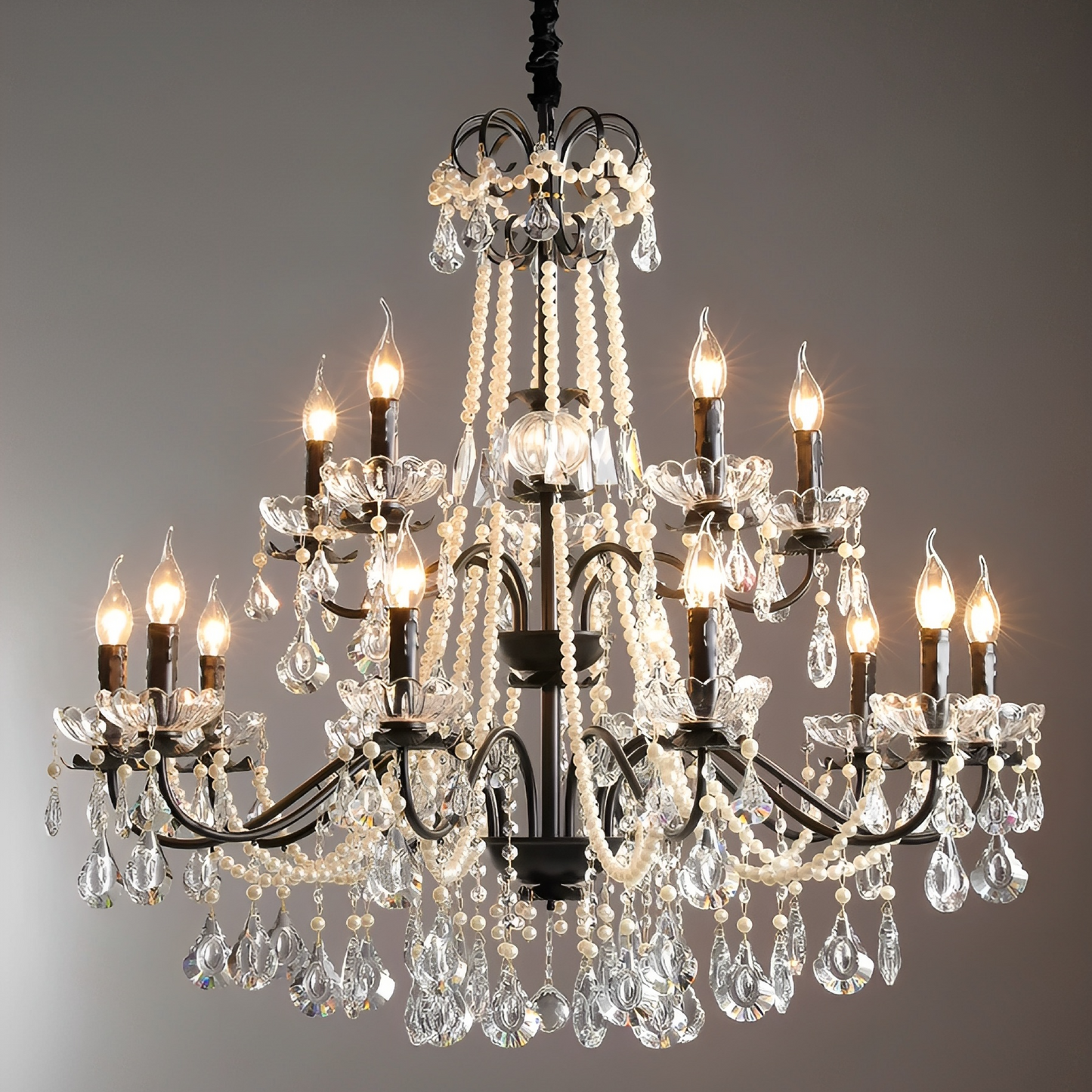 Iris | Elegant Black Crystal French Chandelier