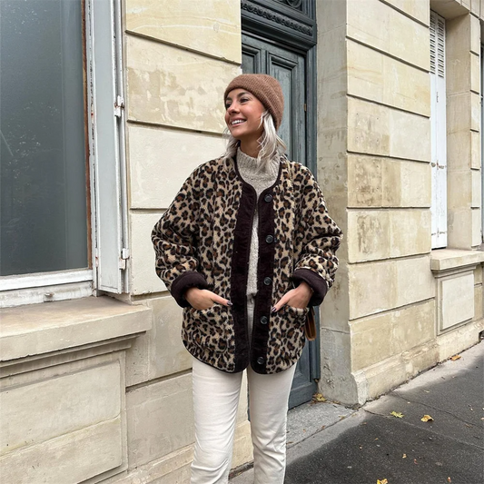 Leah | Classic Leopard Print Wool Jacket for Women's Winter Fashion