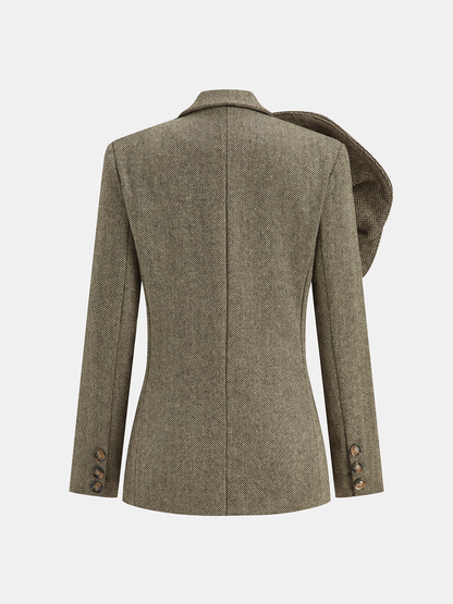 Leona | Artistic Large 3D Flower Single Button Tweed Blazer