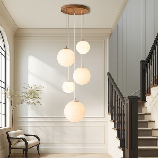 LumiGlow | Scandinavian Chandelier Moon Lamp Stairs with Artistic Lines